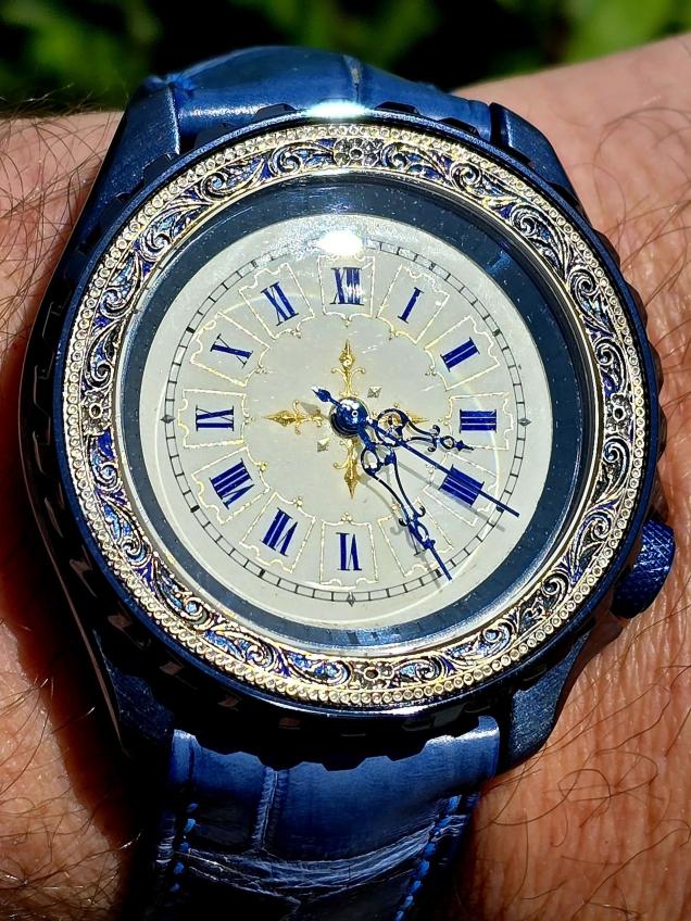 Fancy Blue Swiss Painted Blue Fancy Swiss Painted Bezel